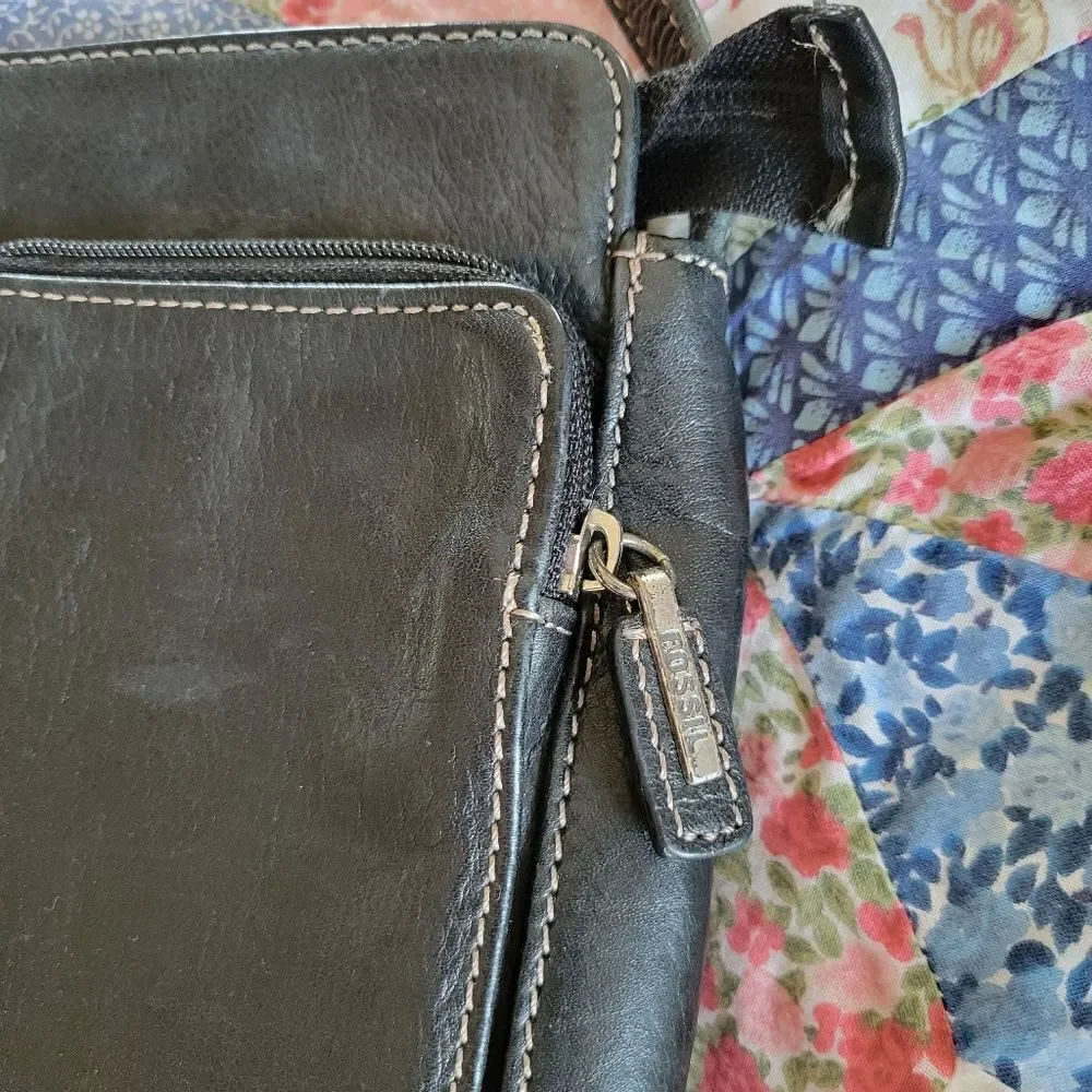 Fossil Black Leather Crossbody Bag